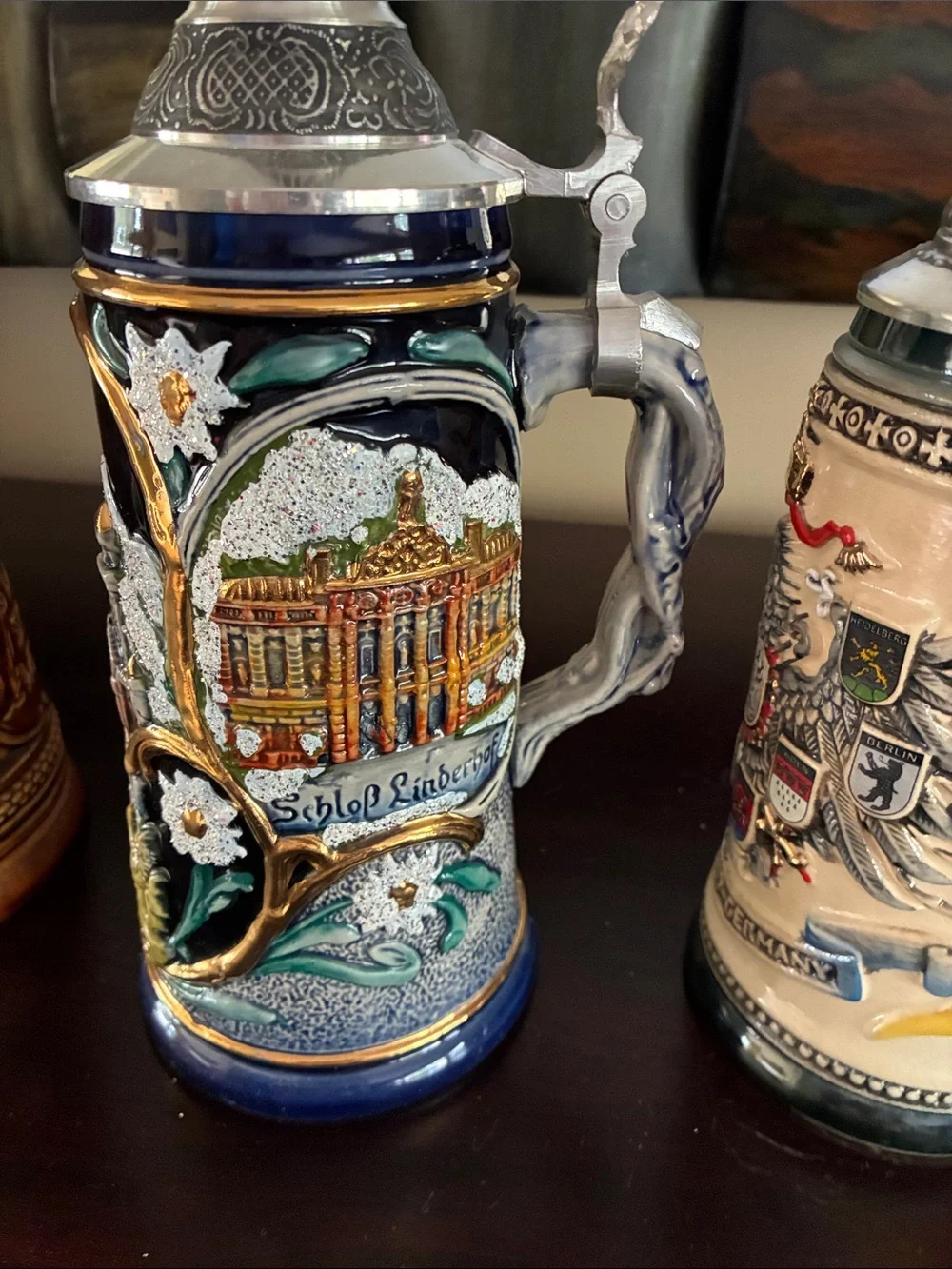 Traditional Decorative Beer Stein - Brown, Blue, Cream (Unbranded)